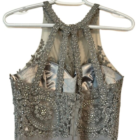 Silver Embellished Halter Formal Dress - Picture 6 of 9